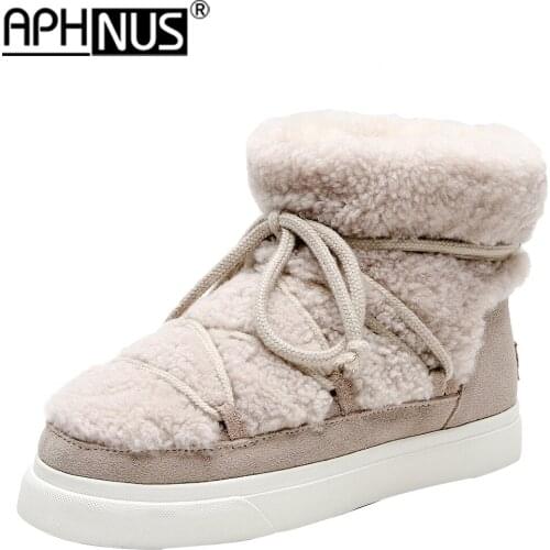 APHNUS Womens Boots Winter Fur Snow Short Ankle Booties Flats Low Mid Heels Platforms Trifle Woman 2020 Shoes For Women Boot