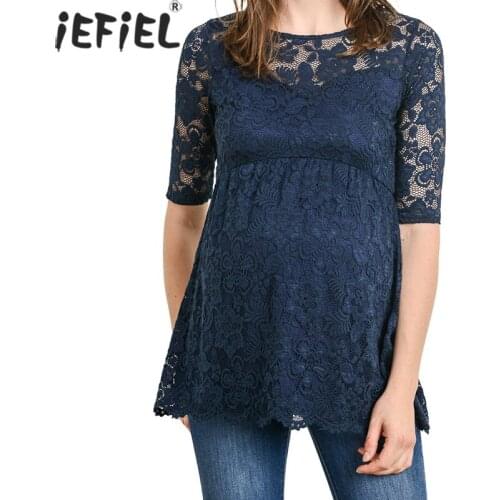 Maternity Summer Tops Pregnancy Short Sleeve Blouse Vogue Shirts for Pregnant Women Elegant Floral Lace Ladies Top Clothings