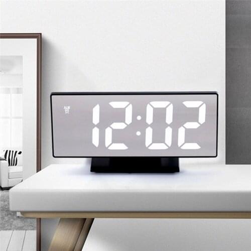 LCD Display Snooze Digital Alarm Clock For Desk Table Desktop Mirror Clock With Led Light Modern Design Decorative Home Clock