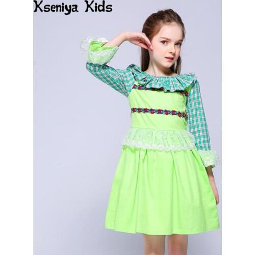 Kseniya Kids Baby Girls Spring New Fashion Lovely Embroidery Princess Lace Dress Girls Dresses For Party And Wedding Retro Style