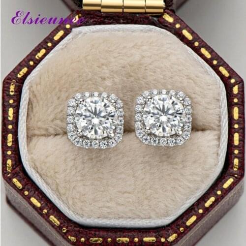 ELSIEUNEE 0.5ct Excellent Cut D Color Real Moissanite Stud Earrings 100% 925 Sterling Silver Ear Fine Jewelry Wholesale Gifts