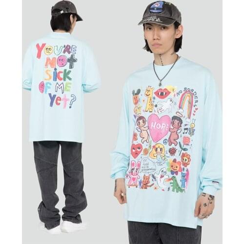 Cute Funny Angel Animals Painting Print Oversized T-shirt Men Harajuku College Style Hip Hop Tee Tops Summer Streetwear