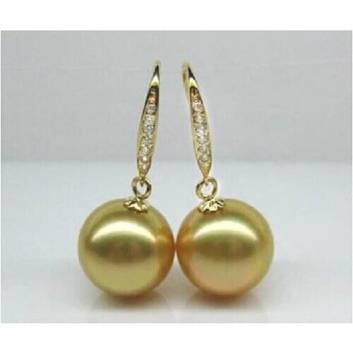 ********HOT AAAA+ 14mm Golden South Sea Shell Pearl Earring