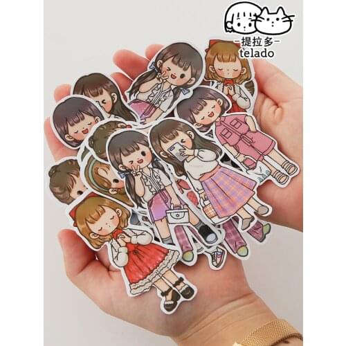 JIANWU 20 Sheets Four Seasons Girl Dressing Guide PVC Sticker Cute Character Pattern Material Fashion Decor Stickers Stationery