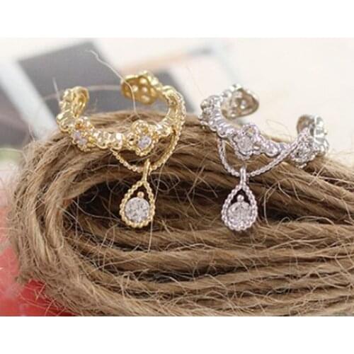 New 1 Pcs Punk Fashion Ear Cuff Wrap Rhinestone Cartilage Clip On Earring Non Piercing Silver Gold Faux Piercing Jewelry