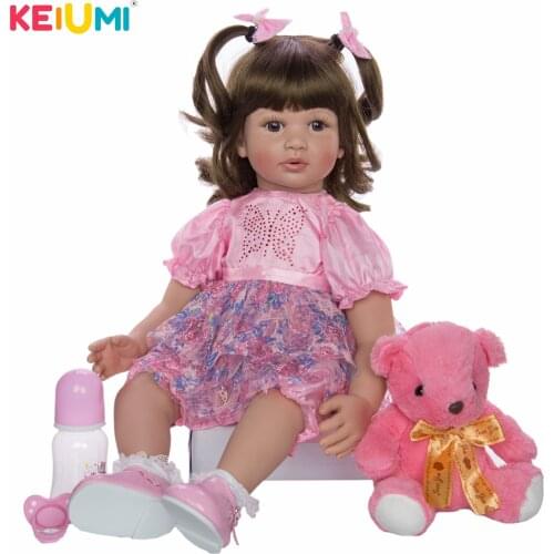 KEIUMI New Reborn Baby Dolls 60cm Soft Silicone Vinyl Boneca Reborn Lifelike 24 inch Curls Princess Model For Birthday Surprise