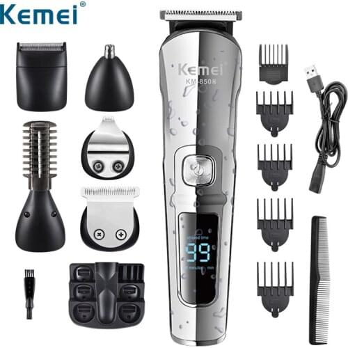 Kemei Hair Clipper Beard Trimmer Kit for Men Cordless Hair Mustache Trimmer Hair Cutting Machine Waterproof USB Rechargeable
