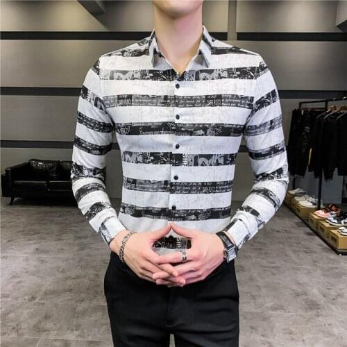 2020 Luxury Shirt Men Slim Fit Mens Formal Business Dress Shirts Streetwear Social Tuxedo Club Party Striped Shirt Men Clothing