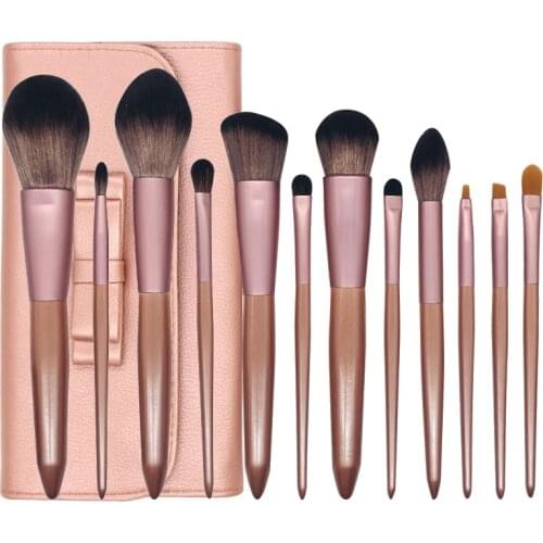 YXN 12Pcs Wood Handle Makeup Brushes Set Blush Powder Foundation Eye Eyeliner Eyebrow Face Make Up Brush Cosmetic Tools Kit