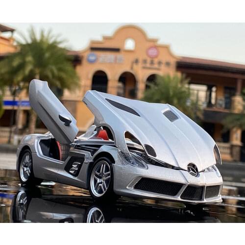 New 1:24 Mercedes-Benz Slr Convertible Alloy Car Model Simulation Sound And Light Sports Car Boy Car Decoration Collection Gift