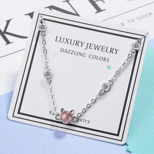New Beautiful Pink Strawberry Female Cute Animal 925 Sterling Silver Jewelry Cat Ears Crystal Student Gift Bracelets SB111