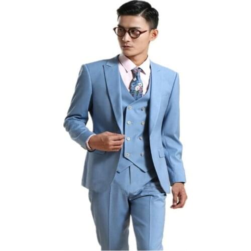 New Classic Men’s Suit Smolking Noivo Terno Slim Fit Easculino Evening Suits For Men Costume Homme Light Blue Wedding Best Man S
