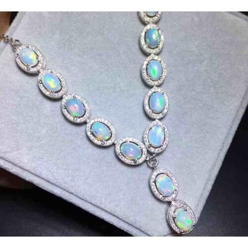 Charming natural Opal Necklace real 925 Sterling Silver Women Necklace pendants fire color gemstone fine jewelry Christmas gift