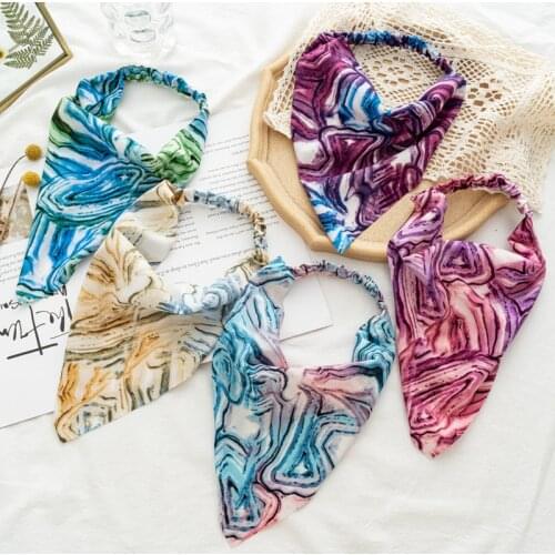 New Women Ethnic Abstract Tie-dye Elastic Bandana Boho Triangle Headband Hair Turban Vintage Hair Holder Fun Hair Accessories