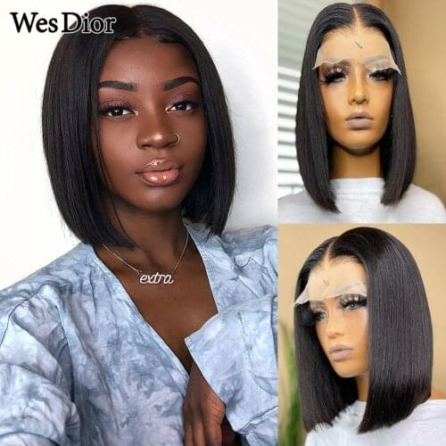Straight Bob Human Hair Wigs Brazilian 4X4 Lace Closure Bob Wigs For Women Preplucked Baby Hair T Part Lace Wig Density 150 Remy