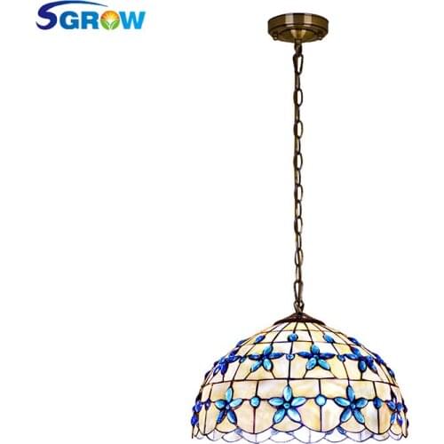 SGROW European Styl Shell Pendant Light Fixtures for Bedroom Living Room Dinning Room Blue Hanging Lamp with E27 Bulb Lampara