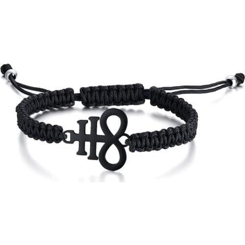 Charm Braided Bracelet Seal Of Lucifer Luciferian Satanic Symbol Handmade Wave Black Adjustable Male Wrist Brazelet