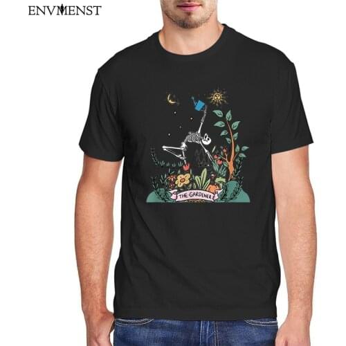 Funny The Gardener Tarot Card Skeleton T-Shirt Men Clothing Summer 2021 Harajuku Mens T Shirt 100% Cotton Short Sleeve Tees Tops