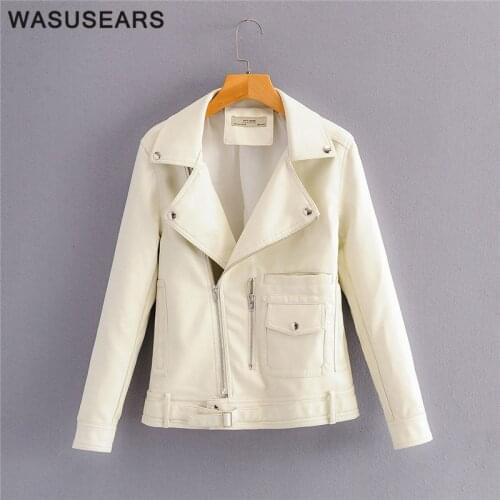 Leather jacket for women leather long sleeve top pu leather jacket plus size with pocket zipper women outerwear streetwear 2020