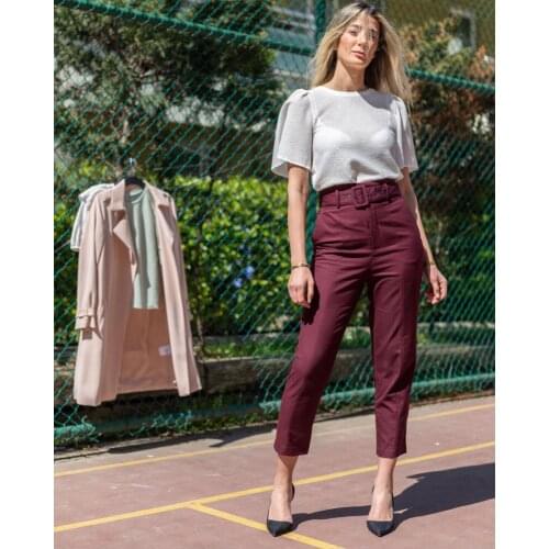 Womens trousers burgundy very stylish Print Fashion Ladies Sweet Cuffs Trousers Long Sleeve Suit