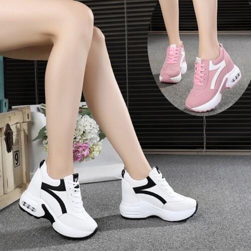 2020 Autumn Women Sneakers Mesh Casual Platform Trainers White Shoes 10CM Heels Wedges Breathable Woman Height Increasing Shoes