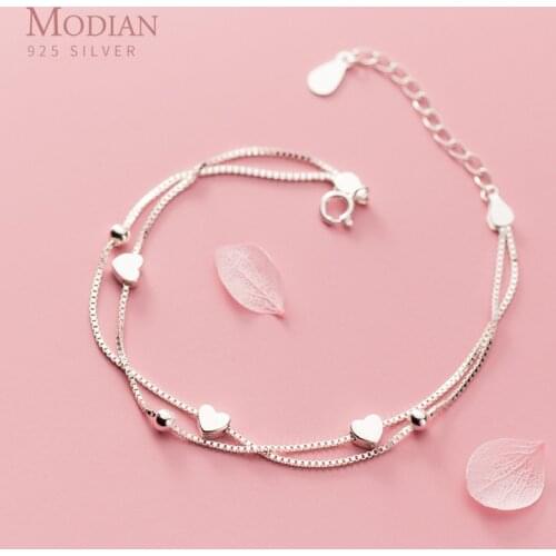 Modian New 925 Sterling Silver Little Balls Love Hearts Charm Bracelet for Women Adjustable Link Chain Fine Jewelry Lover Gift