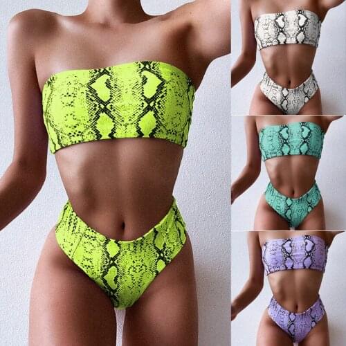 2020 New Bikini Women Tube Top Swimsuit High Waist Bikini Snake Print Sexy Split Swimsuit Swimsuit