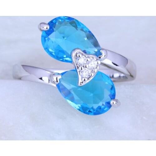 Love Monologue Pretty Blue Sky Crystal Silver Color Heart Rings for Women J0430 Size 6/7/8/9 Fast Shipping & Jewelry Bag