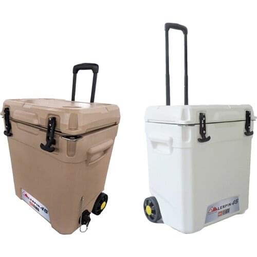 Lerpin 45L Rolling Ice Chest Plastic Hard Camping Cooler Box with Wheels