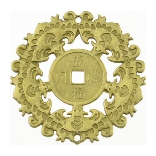 1PCS Imitation Brass Chinese Ancient Feng Shui Five Blessings Coin Alloy Lucky Coin Fortune Antique Wealth Money Collection Gift