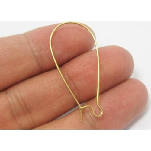Brass ear wire 38mm Raw brass Kidney shape spring earring wire R600