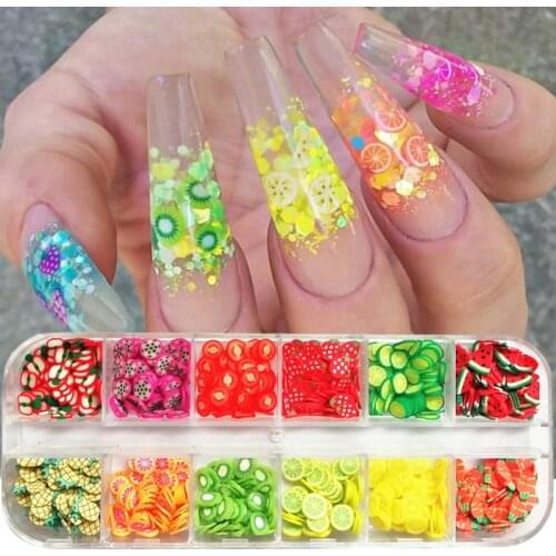 12 Pattern 3D Nail Art Decorations Fruit Flower DIY Design Acrylic Polymer Clay Slices Colorful Nail Flakes Manicure Sequins