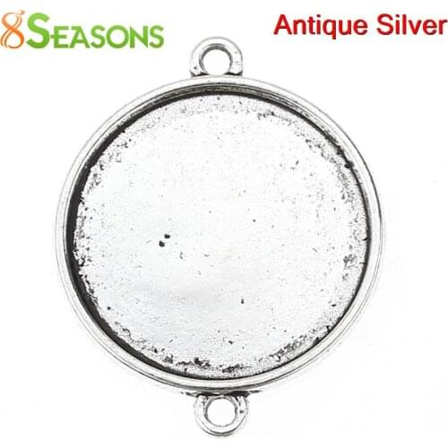 8SEASONS Connectors Findings Round Antique Silver Color Stripe Pattern Carved Cabochon Setting(Fits 25mm Dia) 3.5cm x 2.8cm