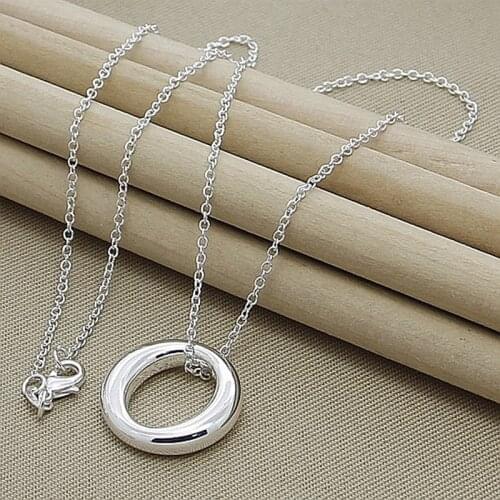 Wholesale Price 925 Sterling Silver O Round Shape Pendant Necklace for Women Classic Jewelry Gift