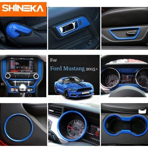SHINEKA Car Styling For Ford Mustang Car Interior Blue Decoration Cover Stickers For Ford Mustang 2015+ Protection Accessories