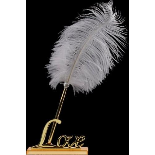 White Feather Signing Pen with Gold Plated Metal Love Holder Wedding Pen Set Wedding Party Decorations Party Favors Accessories