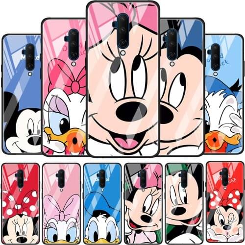 Mickey Minnie Couple Glossy Protection Cover for OnePlus 9R 9 8T 8 7T 7 Pro Nord Z 5G Luxury Tempered Glass Phone Case