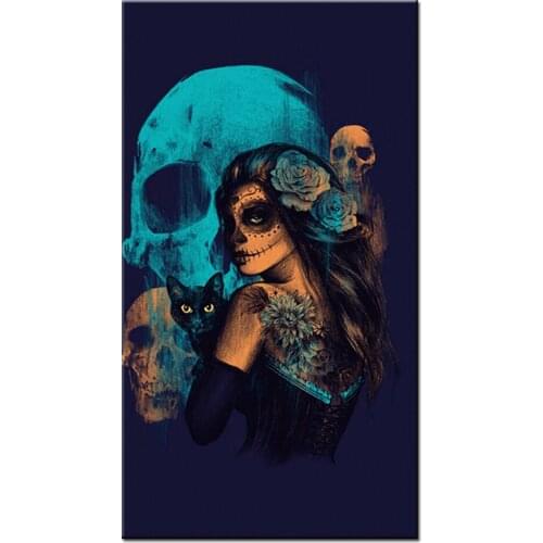 Large 5d Diamond Painting Cross Stitch Skull Cat Woman DIY Full Square Round Embroidery Rhinestone Picture Fantasy Portrait,A848