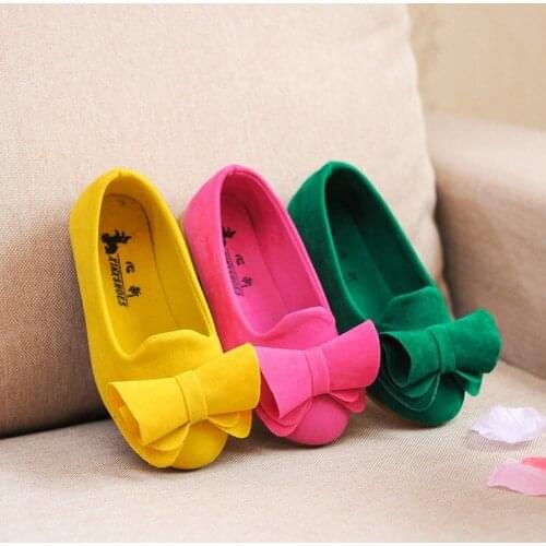 Princess Flat Shoes Slip-On Girls Sandals Single Baby Girl Shoes Hot Sale Children Shoes Big Bow Flock Candy Colors Girls Shoes