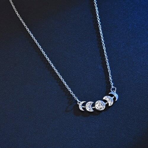 Vintage Womens Silver Color Lunar Eclipse Moon Phase Pendant Necklace Jewelry Gift Initial Necklace Heart shape choker chain