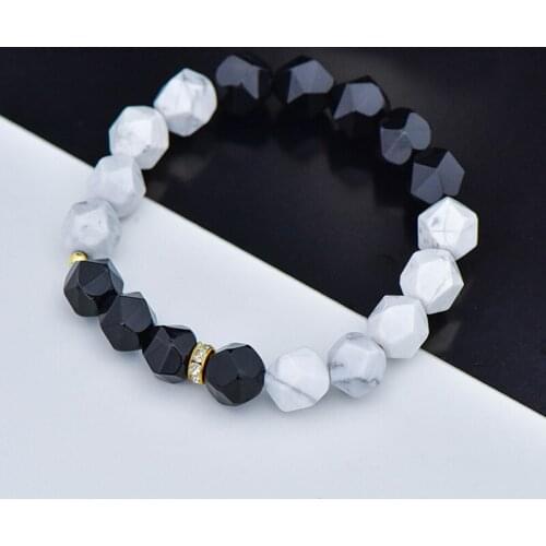 Black and white Korean fashion mens bracelet ins minority design simple personality lovers crystal agate string beads