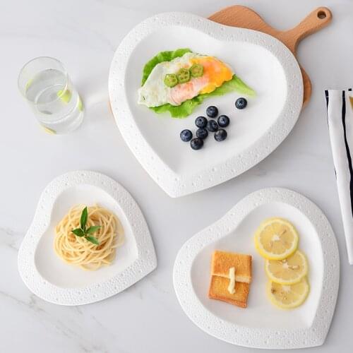 Pure White Ceramic Dessert Plate Creative Home Dinner Plate Heart-shaped Flat Plate Hotel Shaped Tableware