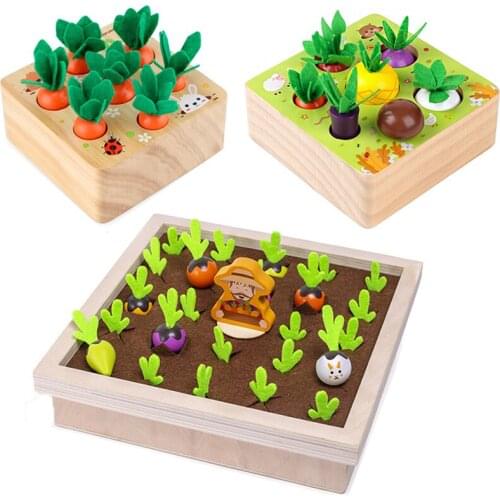 Baby Montessori Toys Wooden Puzzle Game Pull Carrot Vegetable Matching Size Wood Puzzle Educational Toys For Children Gift