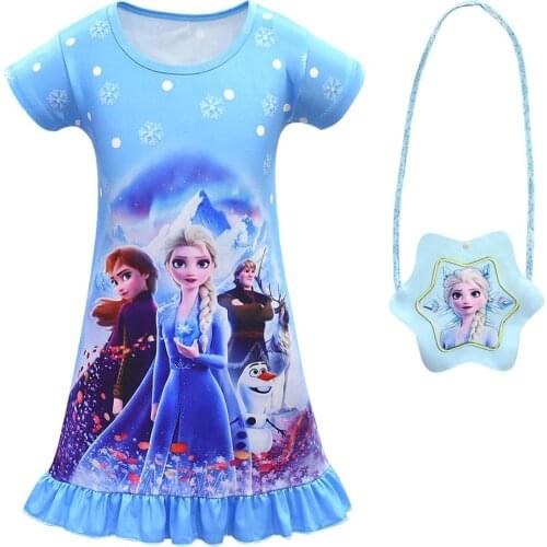 Ice Snow Elsa 2 Dress Girls Princess Dress Bag 2 Pcs Children Dresses For Girl Clothes Kids Anna Snow White Birthday Party Dress