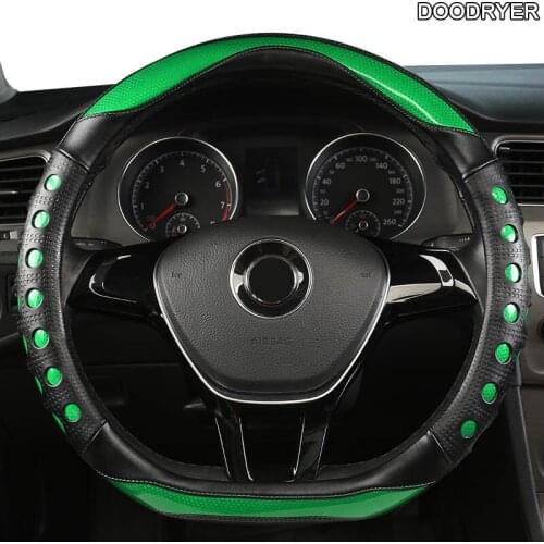 DOODRYER Carbon Fiber Leather Car Steering Wheel Cover For Skoda Octavia Kodiaq Rapid Fabia Yeti Karoq