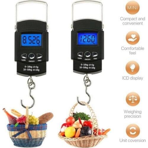 50KG/10G Mini Electronic Digital Fish Scale Portable Travel Weighting Hanging Hook Scale With Measuring Tape