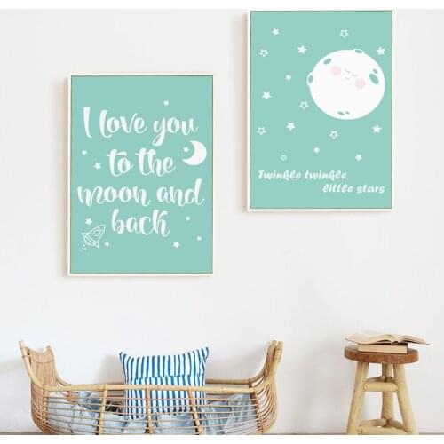 07G Simple Abstract Star Moon English Sweet Love Phrase A4 A3 A2 Canvas Art Painting Print Baby Bedroom Home Decoration Murals