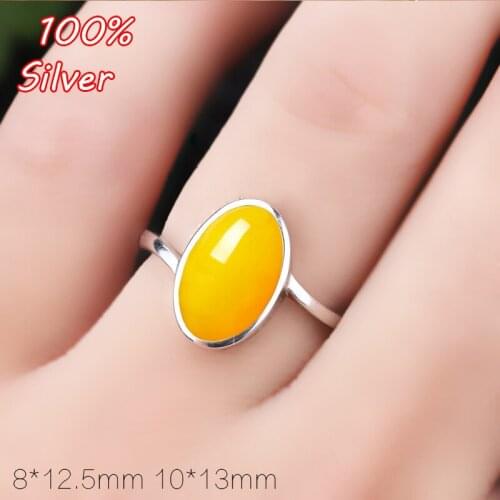 Sterling Silver Color 925 White Gold 10*13MM 8*13MM Cabochon Rings for Amber Opal Agate Turquoise Fine Jewelry Wholesale
