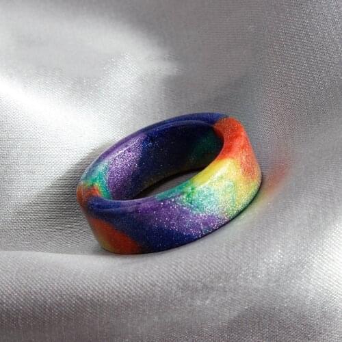 New Fashion Rainbow Shiny Resin Finger Ring Gothic Charm Round Glitter Sequins Universe Galaxy Rings Unique Jewelry For Women