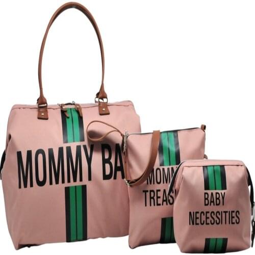 Mommy Bag Design 3 Piece Set Powder - Green Stripe Baby Mommy Baby Care And Women Bag children mini handbag shoulder bag